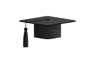 Siyah püsküllü mezuniyet şapkası, beyaz arka planda izole edilmiş. Vektör illüstrasyonu.