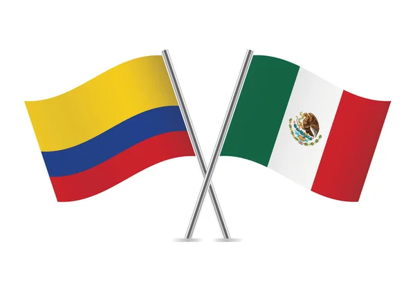 Kolumbien Und Mexiko Kreuzten Flaggen Kolumbianische Und Mexikanische Flaggen Sind — Stockvektor