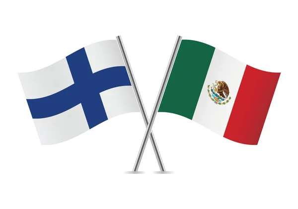 Finnland Und Mexiko Kreuzten Flaggen Auf Weißem Hintergrund Sind Finnische — Stockvektor