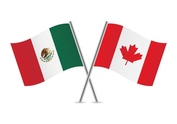 Mexico Canada Flags Mexican Canadian Flags White Background Vector Illustration — Image vectorielle