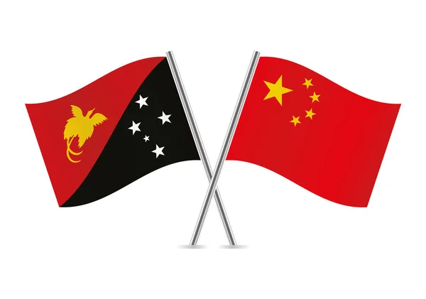 Papua Nová Guinea Čínské Vlajky Papua Nové Guiney Čínské Vlajky — Stockový vektor