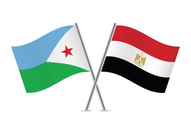 Cibuti ve Mısır beyaz arka planda bayrakları çaprazladı. Cibuti Cumhuriyeti ve Mısır bayrakları. Vektör illüstrasyonu.