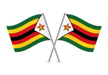 Zimbabve Cumhuriyeti bayrakları aştı. Beyaz arka planda Zimbabve bayrakları var. Vektör simgesi ayarlandı. Vektör illüstrasyonu.