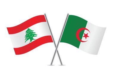 Lübnan ve Cezayir bayrakları aştı. Beyaz arka planda Lübnan ve Cezayir bayrakları. Vektör illüstrasyonu.