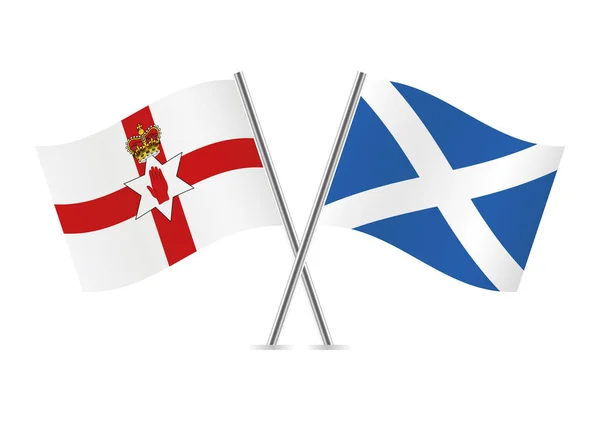 Nordirland Och Skottland Korsade Flaggor Nordirlands Flagga Vit Bakgrund Skotsk — Stock vektor