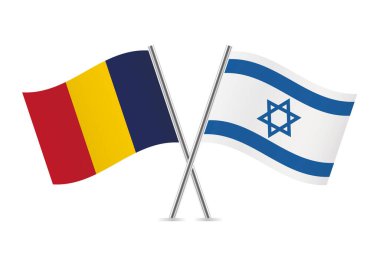 Chad ve İsrail bayrakları aştı. Beyaz arka planda Chadian ve İsrail bayrakları var. Vektör simgesi ayarlandı. Vektör illüstrasyonu.