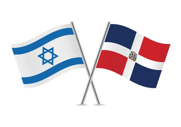 Israel Dominican Republic Crossed Flags Israeli Dominican Flags White Background — Stok Vektör