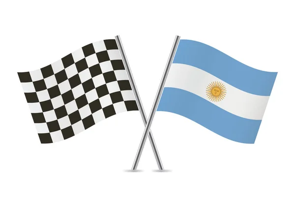 Checkered Carreras Argentina Cruzaron Banderas Aisladas Sobre Fondo Blanco Conjunto — Vector de stock