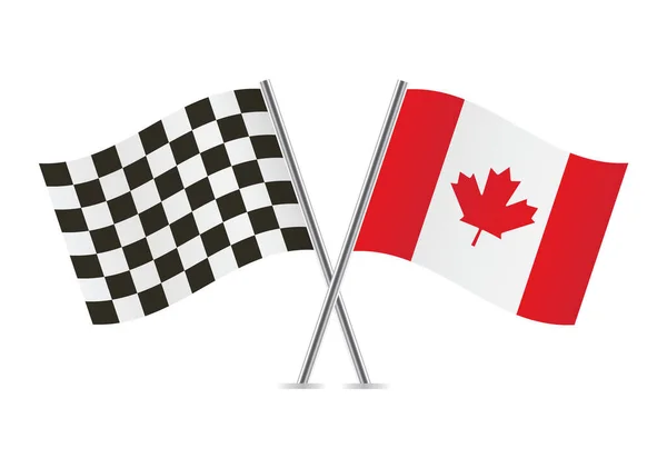 Checkered Course Canada Ont Croisé Des Drapeaux Isolés Sur Fond — Image vectorielle