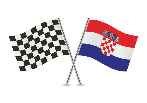 Checkered Carreras Croacia Cruzaron Banderas Aisladas Sobre Fondo Blanco Conjunto — Vector de stock