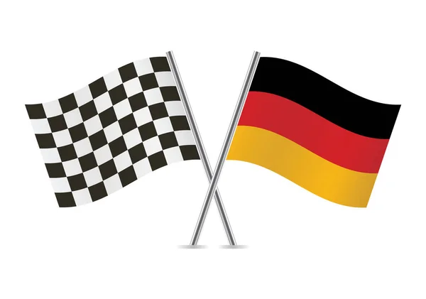 Checkered Racing Germany Crossed Flags Isolated White Background Vector Icon — стоковий вектор