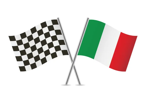 Καρό Αγωνιστικά Και Ιταλία Διέσχισε Σημαίες Απομονώνονται Λευκό Φόντο Σύνολο — Διανυσματικό Αρχείο