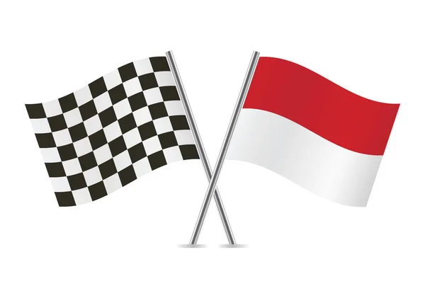 Checkered Racing Monaco Krydsede Flag Isoleret Hvid Baggrund Vektorikon Sat – Stock-vektor