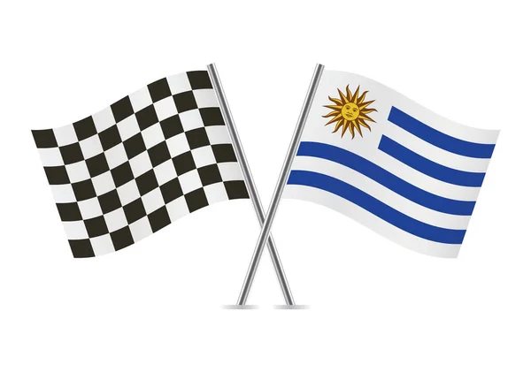 Cuadros Carreras Uruguay Cruzaron Banderas Aisladas Sobre Fondo Blanco Conjunto — Vector de stock