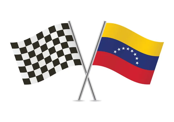 Kostkované Závodní Venezuela Překročil Vlajky Izolované Bílém Pozadí Ikona Vektoru — Stockový vektor