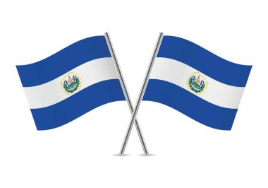 El Salvador bayrakları aştı. Beyaz arka planda Salvador bayrakları. Vektör simgesi ayarlandı. Vektör illüstrasyonu.