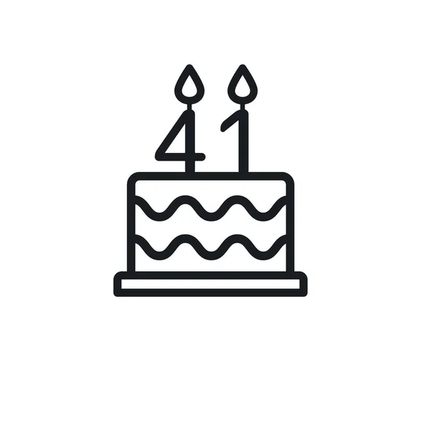 Birthday Cake Line Icon Candle Number Forty One Vector — 스톡 벡터