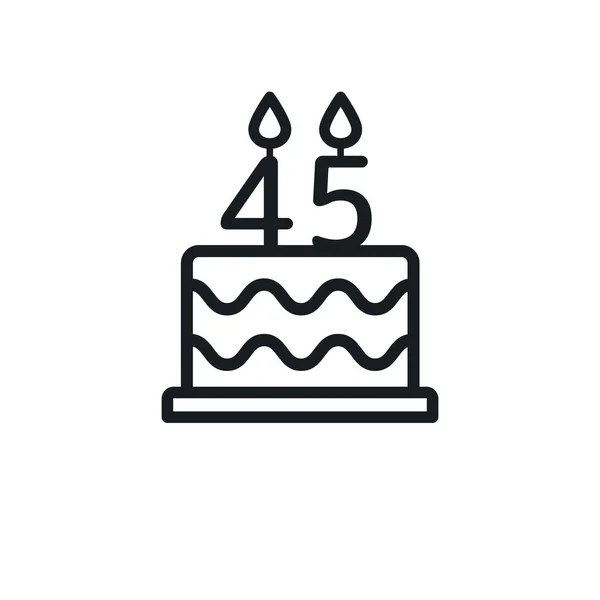 生日蛋糕线图标与蜡烛编号45 — 图库矢量图片
