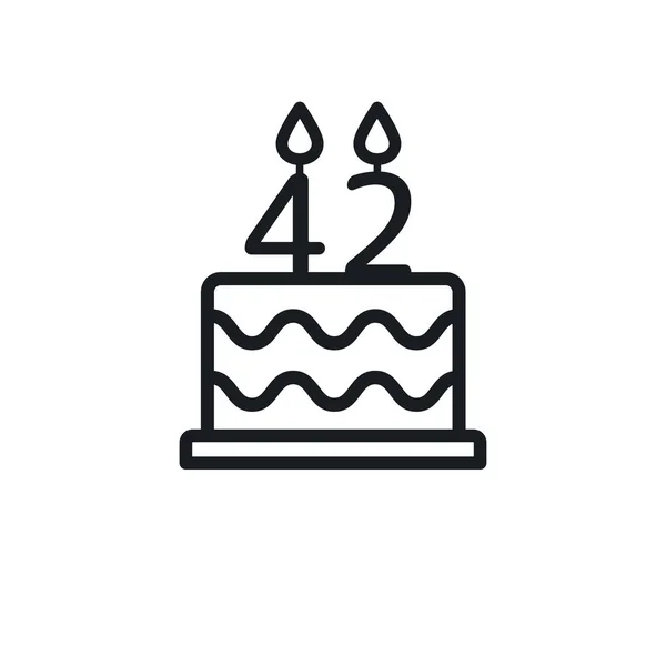 Birthday Cake Line Icon Candle Number Forty Two Vector — Stock Vector