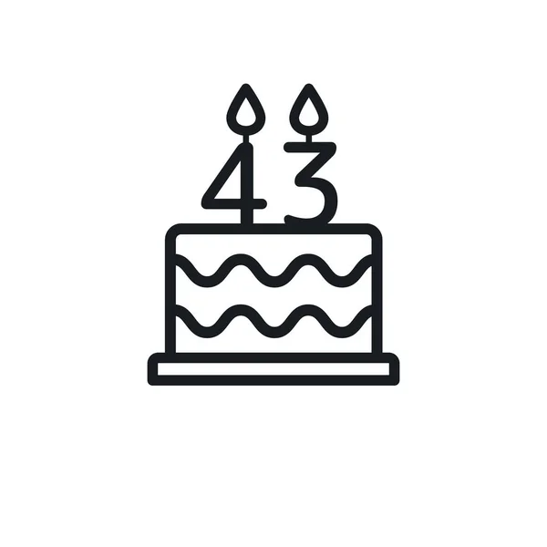 Birthday Cake Line Icon Candle Number Forty Three Vector — Vetor de Stock