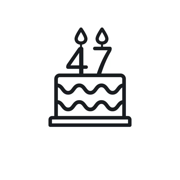 Birthday Cake Line Icon Candle Number Forty Seven Vector — Stok Vektör