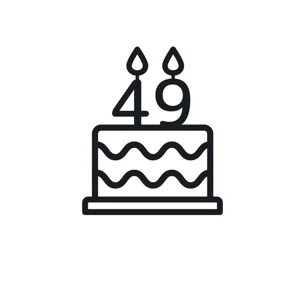 Birthday Cake Line Icon Candle Number Forty Nine Vector — Vector de stock