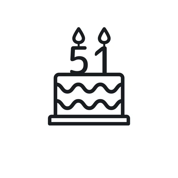 生日蛋糕线图标与51号蜡烛 — 图库矢量图片