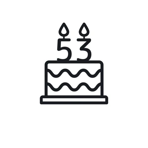 Birthday Cake Line Icon Candle Number Fifty Three Vector — Vetor de Stock