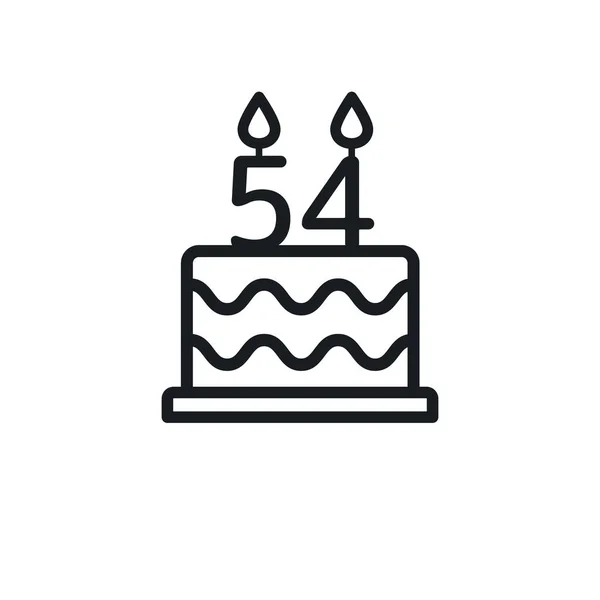 Birthday Cake Line Icon Candle Number Fifty Four Vector — Wektor stockowy