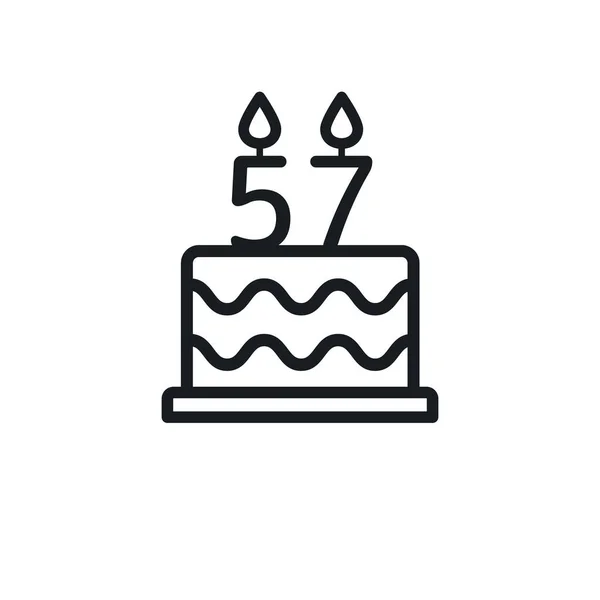 Birthday Cake Line Icon Candle Number Fifty Seven Vector — Vetor de Stock