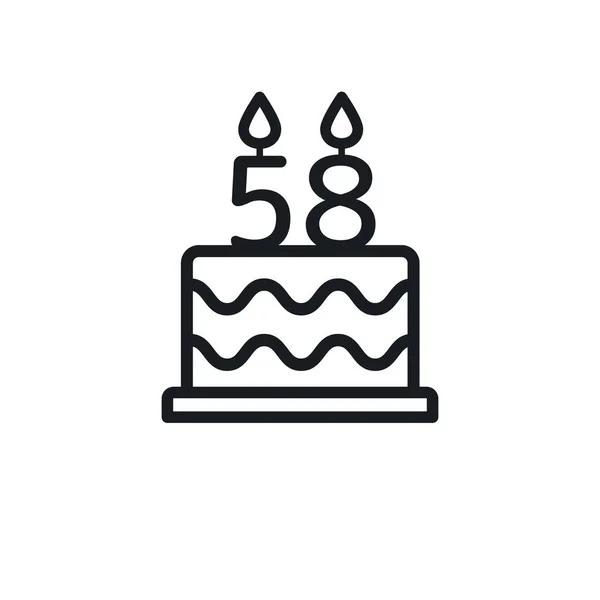 Birthday Cake Line Icon Candle Number Fifty Eight Vector — Vettoriale Stock