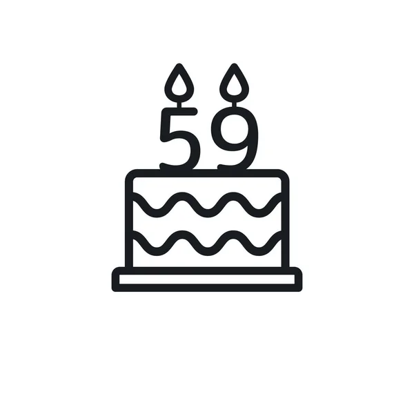 Birthday Cake Line Icon Candle Number Fifty Nine Vector — Stock Vector