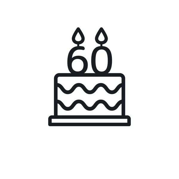 Birthday Cake Line Icon Candle Number Sixty Vector — Wektor stockowy