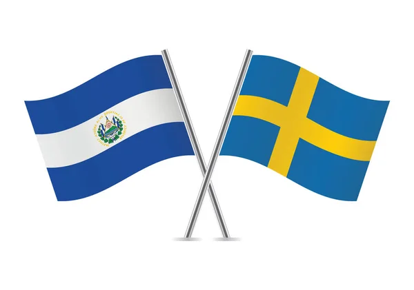 Salvador Sweden Crossed Flags Salvadoran Swedish Flags White Background Vector — Vetor de Stock