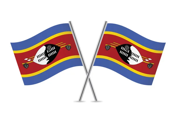 Konungariket Eswatini Korsade Flaggor Swaziland Flaggor Swazi Flaggor Vit Bakgrund — Stock vektor
