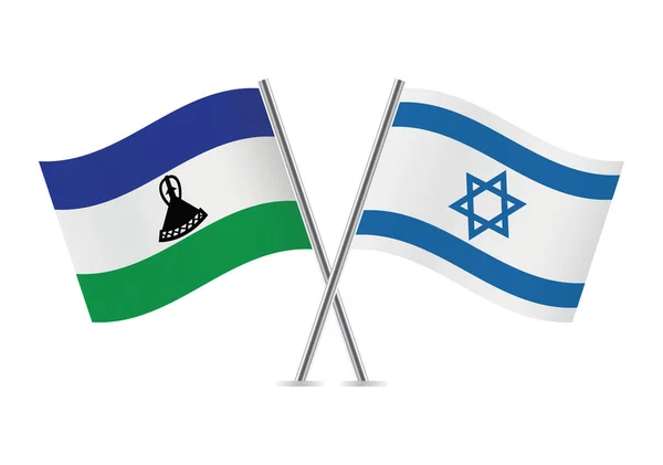 Kingdom Lesotho Israel Crossed Flags Basotho Israeli Flags White Background — Stock Vector