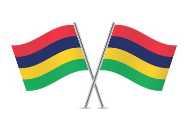 Mauritius Cumhuriyeti bayrakları aştı. Beyaz arka planda Mauritian bayrakları. Vektör simgesi ayarlandı. Vektör illüstrasyonu.