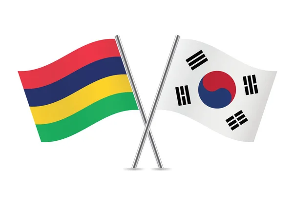 Maurice Corée Sud Ont Croisé Les Drapeaux Drapeaux Mauricien Sud — Image vectorielle