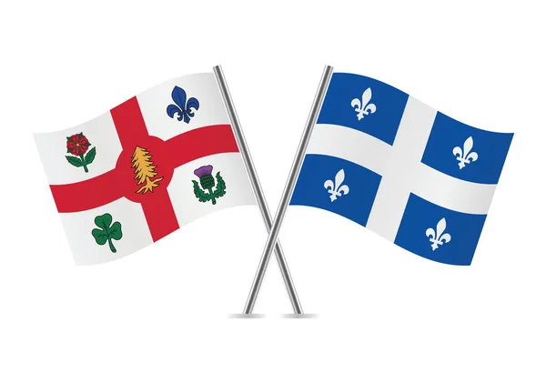 Montreal Quebec Hanno Incrociato Bandiere Bandiere Montreal Quebecois Sfondo Bianco — Vettoriale Stock