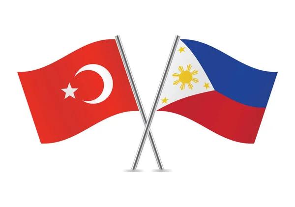 Turkey Philippines Crossed Flags Turkish Philippine Flags White Background Vector — Stock Vector