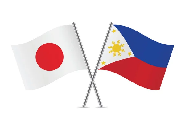 Japan Philippines Crossed Flags Japanese Philippine Flags White Background Vector — Stock Vector