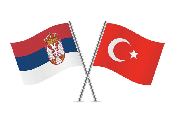 Serbia Turkey Crossed Flags Serbian Turkish Flags White Background Vector — Stock Vector