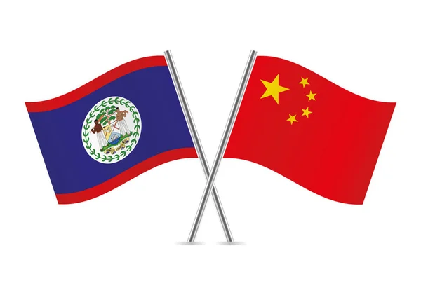 Belize Čína Překročily Vlajky Belizské Čínské Vlajky Bílém Pozadí Ikona — Stockový vektor