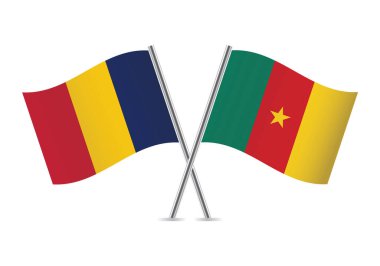 Chad ve Kamerun bayrakları aştı. Beyaz arka planda Chadian ve Kamerun bayrakları. Vektör simgesi ayarlandı. Vektör illüstrasyonu.