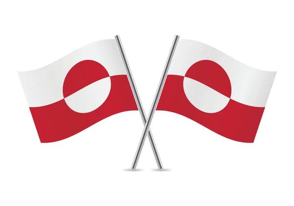 Grönland Kreuzte Flaggen Grönländische Flaggen Auf Weißem Hintergrund Vektorsymbole Gesetzt — Stockvektor
