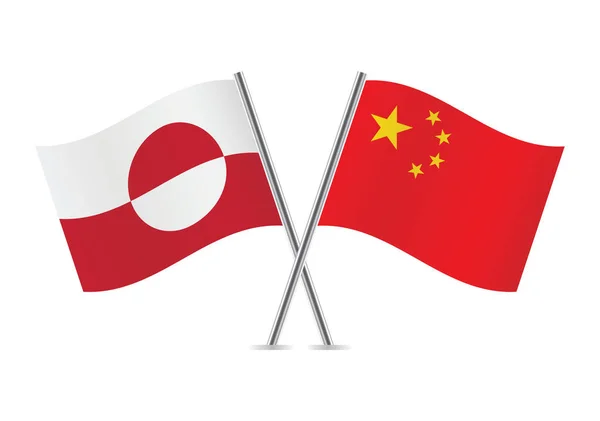 Grónsko Čína Překročily Vlajky Grónsko Čínské Vlajky Bílém Pozadí Ikona — Stockový vektor