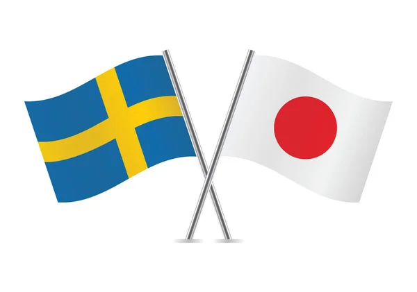 Sweden Japan Crossed Flags Swedish Japanese Flags White Background Vector — Stock Vector