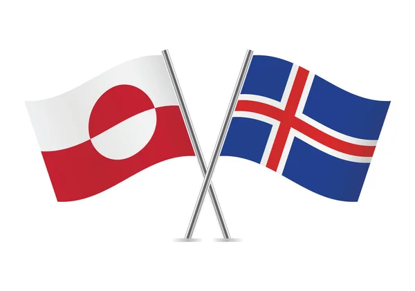 Grönland Zlanda Bayrakları Aştı Beyaz Arka Planda Grönland Zlanda Bayrakları — Stok Vektör