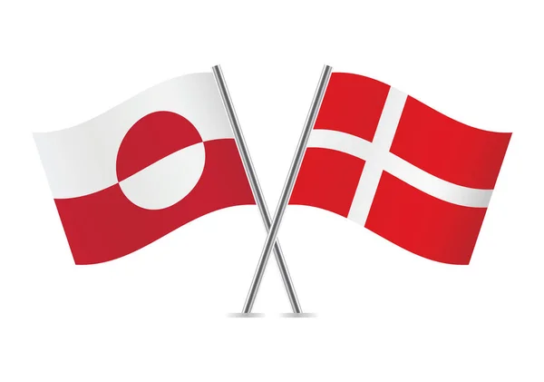 Grönland Und Dänemark Kreuzten Flaggen Grönländische Und Dänische Flaggen Auf — Stockvektor