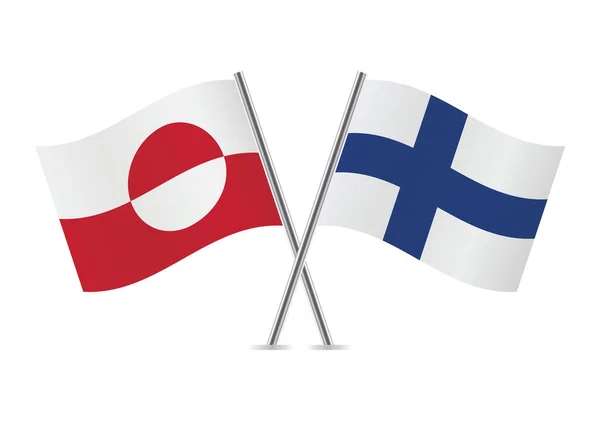 Grönland Finlandiya Bayrakları Aştı Beyaz Arka Planda Grönland Fin Bayrakları — Stok Vektör
